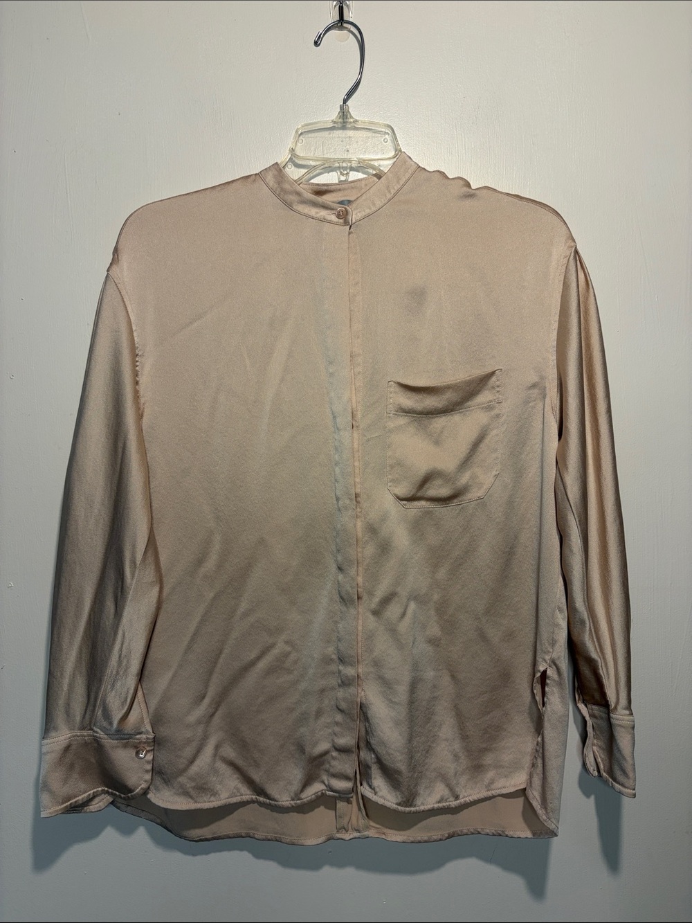 Vince 100% Silk Long Sleeve Hi Low Gathered Back Dusty Pink Blouse Size XS